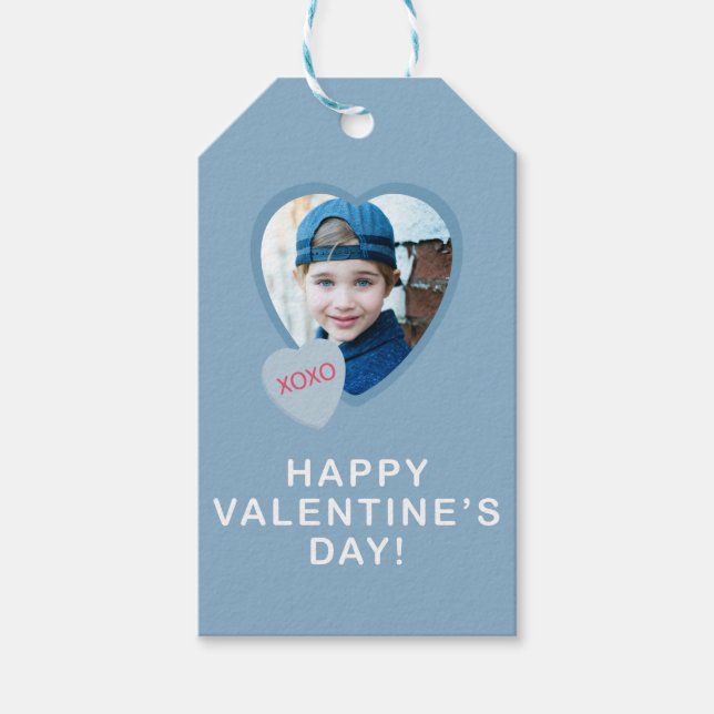 Blue Heart Photo Valentine Gift Tag – Personalized (Front)