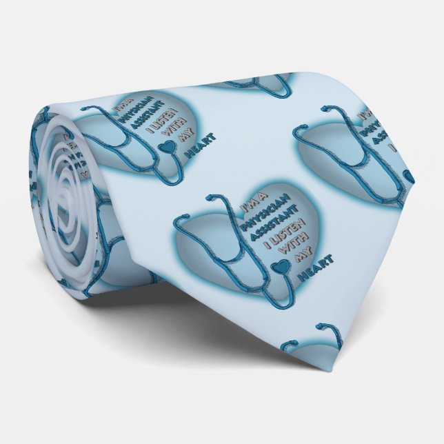 Blue Heart Physician Assistant  Neck Tie (Rolled)