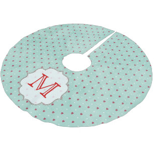 Blue Heart Polkadot Monogram Initial Tree Skirt