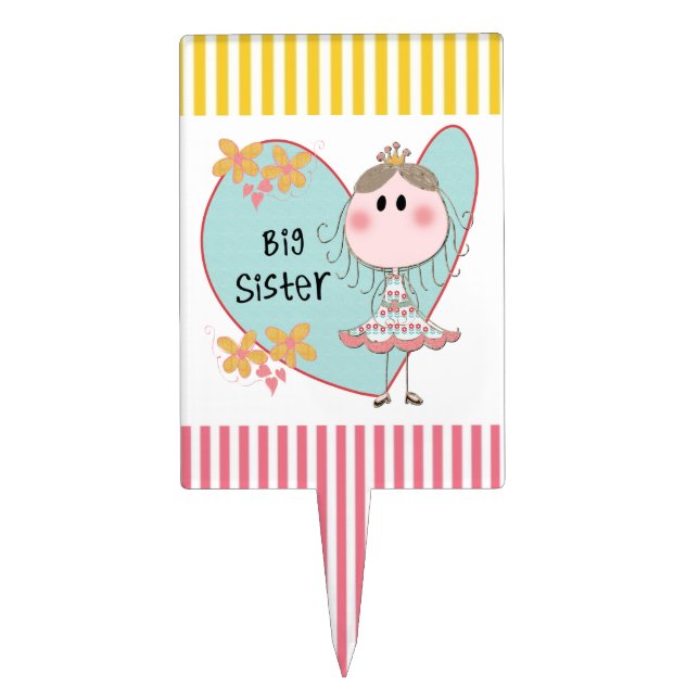 Blue Heart Princess Big Sister Cake Topper (Front)