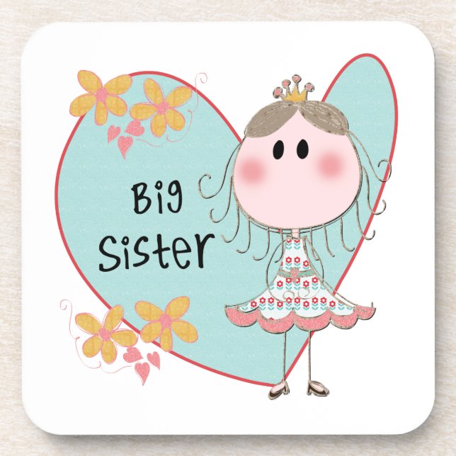 Blue Heart Princess Big Sister Drink Coaster (Front)