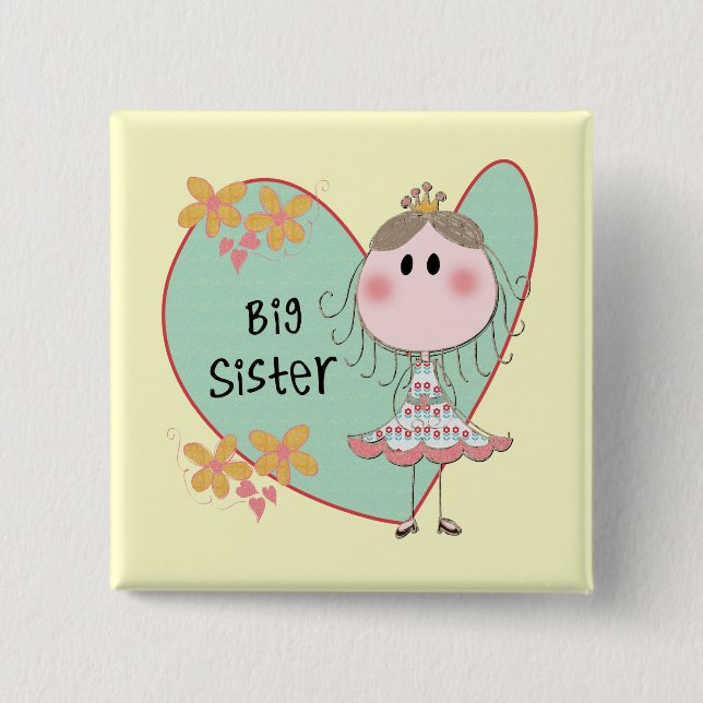 Blue Heart Princess Big Sister Pinback Button (Front)
