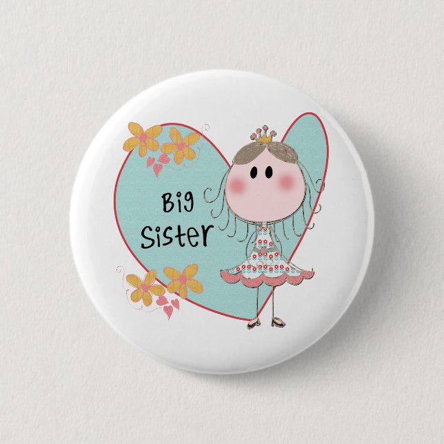 Blue Heart Princess Big Sister Pinback Button (Front)