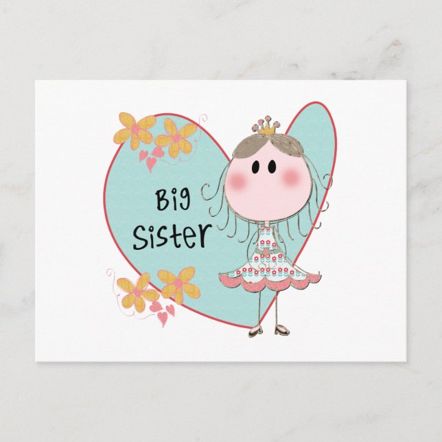 Blue Heart Princess Big Sister Postcard