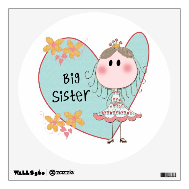 Blue Heart Princess Big Sister Wall Decal (Front)
