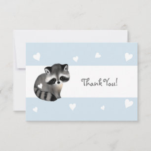 Blue Heart Raccoon Thank You Card