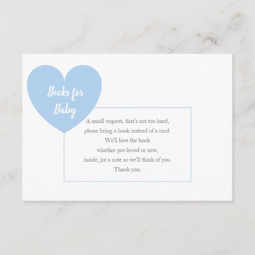 Blue Heart  Request Books for Baby Boy Shower Enclosure Card
