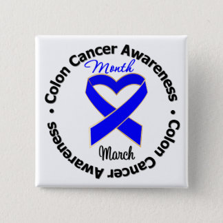 Blue Heart Ribbon - Colon Cancer Awareness Month Button