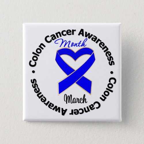 Blue Heart Ribbon _ Colon Cancer Awareness Month Button
