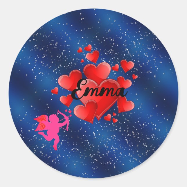 Blue heart  romantic wallpaper classic round sticker (Front)