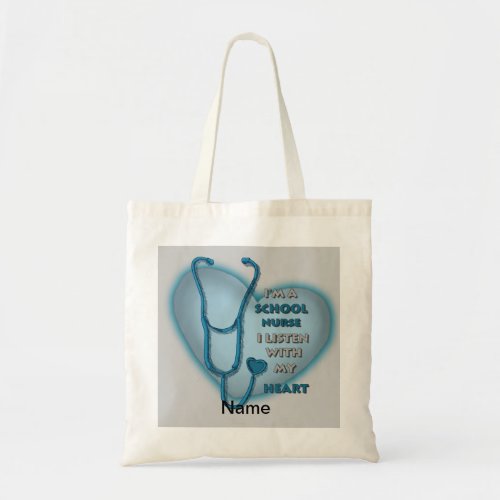 Blue Heart School Nurse custom name Tote Bag