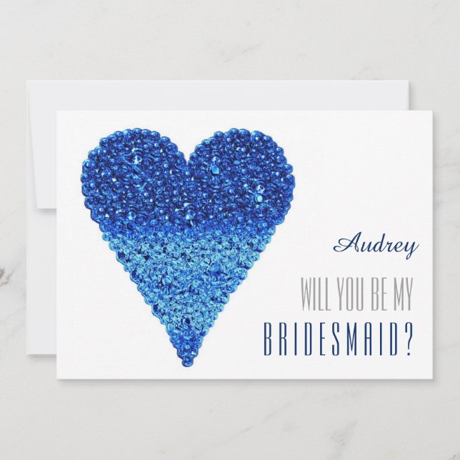 Blue heart shape Will you be my Bridesmaid? Invitation (Front)