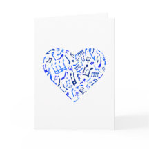 Blue Heart Shaped Music Notes Greeting Card