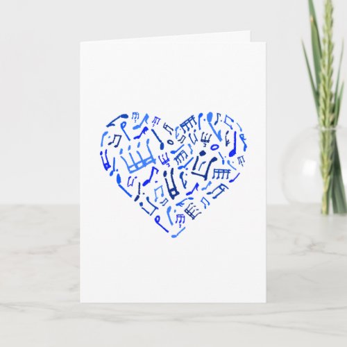 Blue Heart Shaped Music Notes Greeting Card