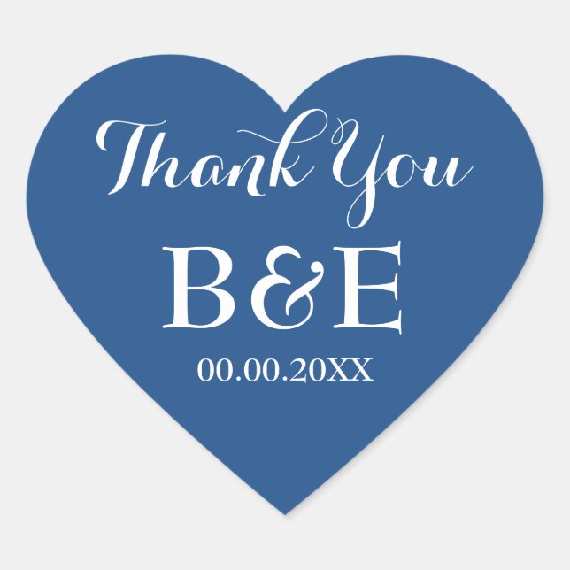 Blue heart shaped wedding favor thank you sticker (Front)