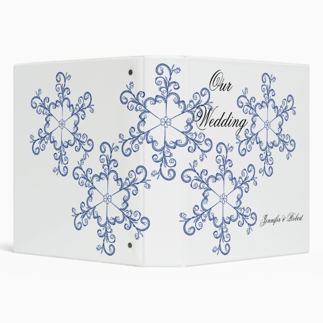 Blue Heart Snowflake Wedding Album 3 Ring Binder (Background)
