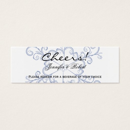 Customizable Blue Heart Snowflake Wedding Drink Tickets Business Card