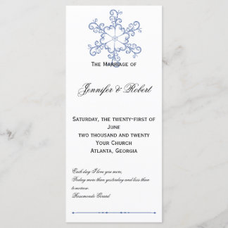 Blue Heart Snowflake Wedding Program
