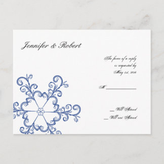 Blue Heart Snowflake Wedding RSVP Postcard
