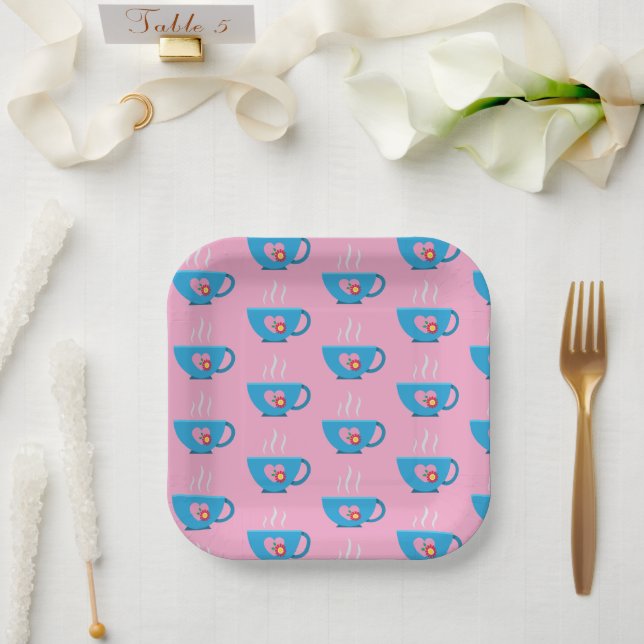 Blue Heart Tea Time Paper Plates (Wedding)