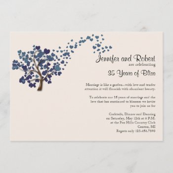 Blue Heart Tree On Ivory Wedding Anniversary Invitation by NoteableExpressions at Zazzle