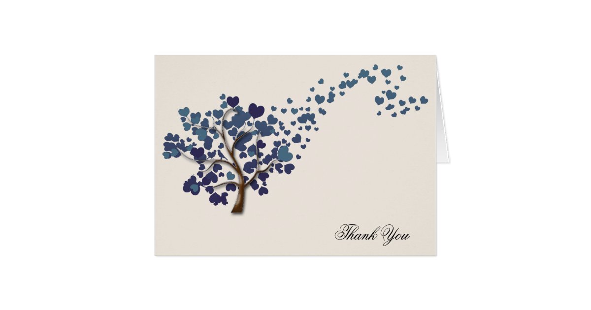 Blue Heart Tree on Ivory Wedding Thank You Card | Zazzle