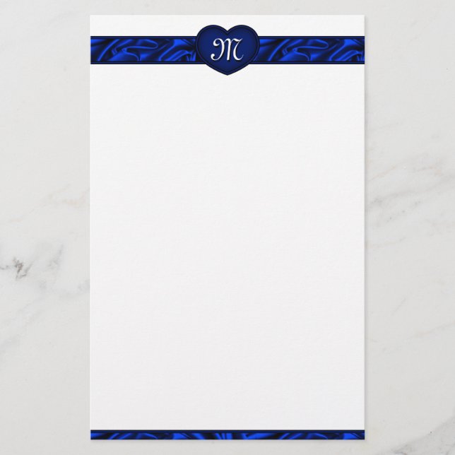 Blue Heart Valentine's Day Monogram Stationery (Front)