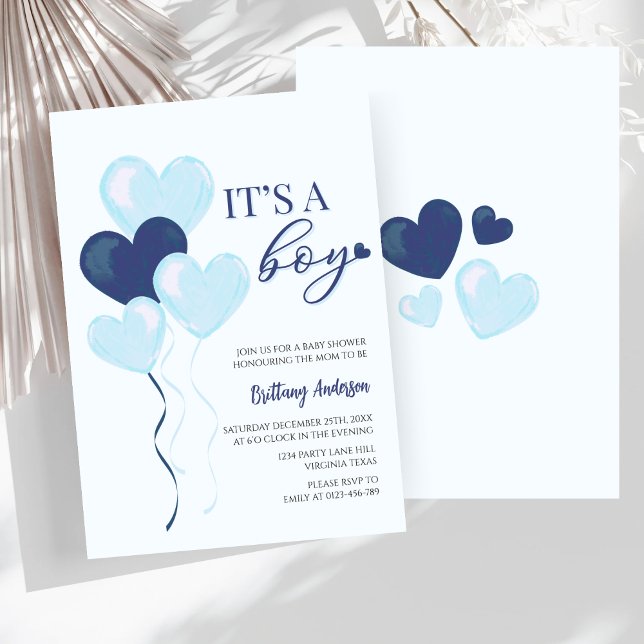 Blue Heart Valentines It's a Boy Baby Shower Invitation (Creator Uploaded)