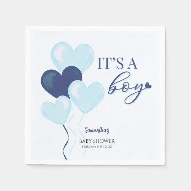 Blue Heart Valentines It's a Boy Baby Shower Napkins (Front)