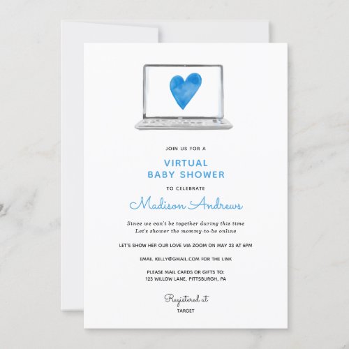 Blue Heart Virtual Baby Shower Invitation