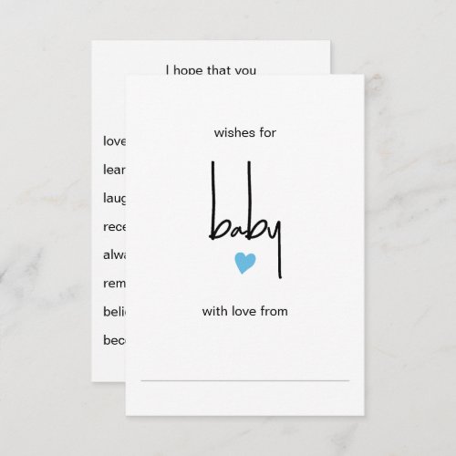 Blue Heart Wishes For Baby Boy Shower Game  Enclosure Card