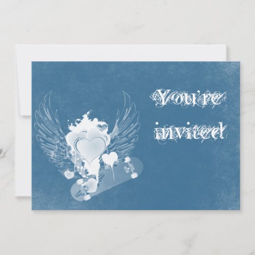 Blue Heart with Angel Wings Invitation