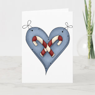 Blue Heart with Candy Canes Country Christmas Holiday Card