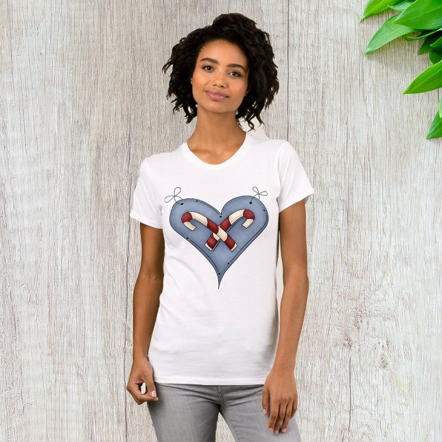 Blue Heart with Candy Canes Country Christmas T-Shirt (Creator Uploaded)