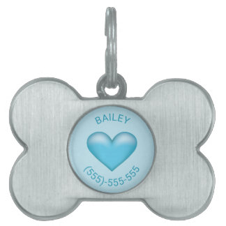 Blue Heart With Name And Phone Number Pet ID Tag