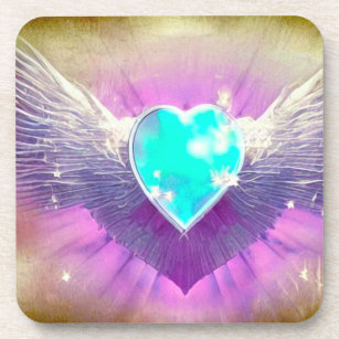 Blue Heart with Wings Beverage Coaster