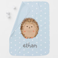 Blue Heart Woodland Animal Hedgehog Baby Blanket