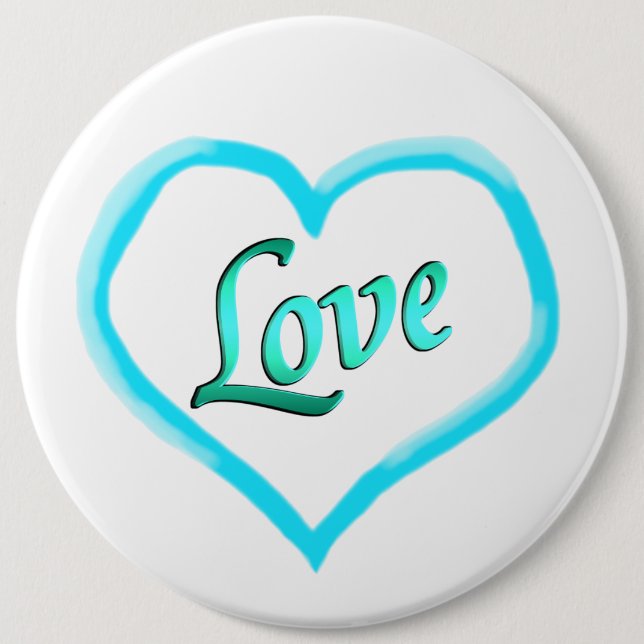Blue Heart Word Love Pin Buttons (Front)