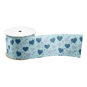 Blue Hearts 3" Wide Satin Ribbon, 2 Yard Spool Ribbon