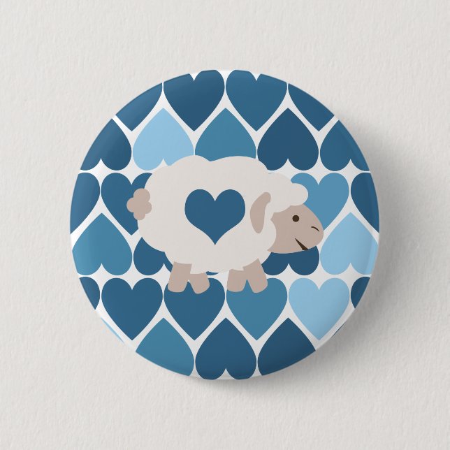 Blue Hearts and Cute Lamb Button (Front)