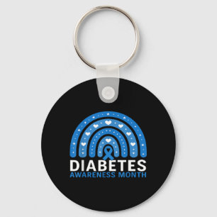 Blue Hearts And Rainbow November Diabetes Keychain