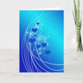 Blue Hearts and Sparkles Holiday Card