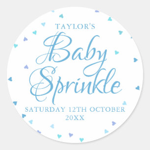Blue hearts baby sprinkle classic round sticker