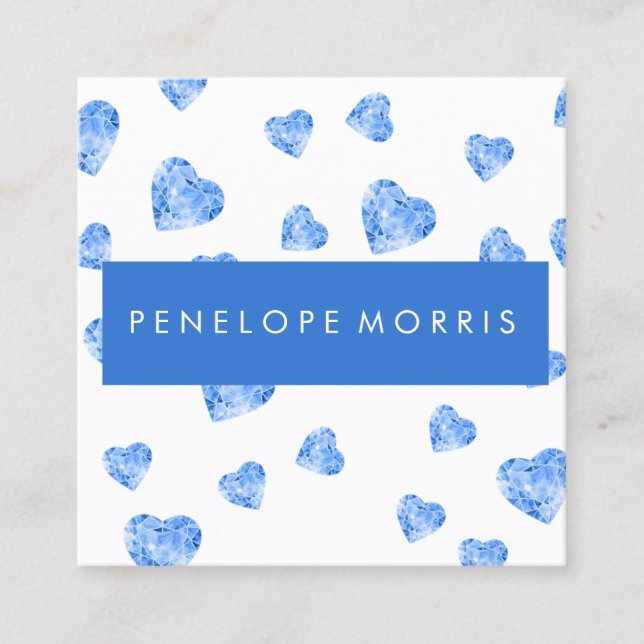 Blue Hearts Beauty Stylist Makeup Artist Square Business Card (Front)