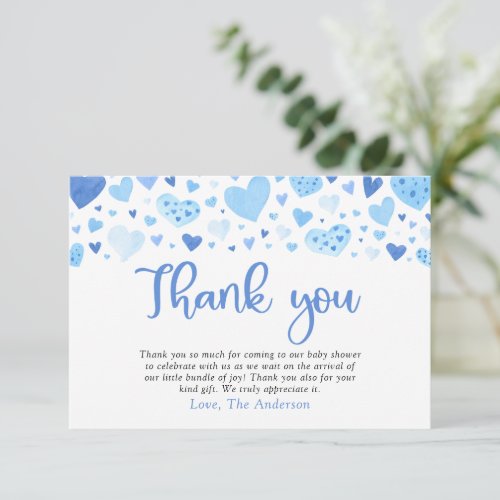Blue Hearts Boy Valentine Baby Shower Thank you Enclosure Card