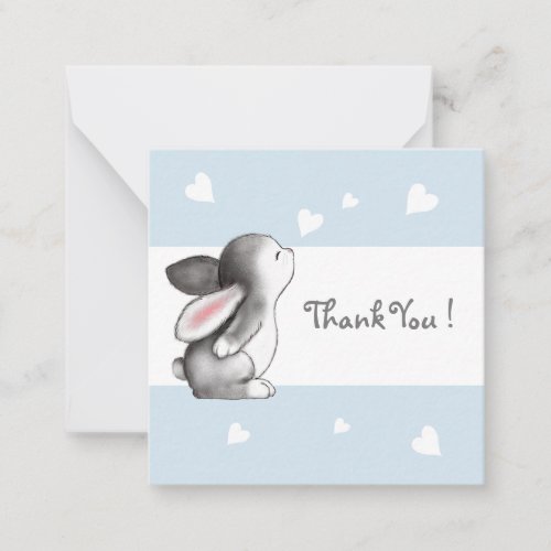 Blue Hearts Bunny Thank You Note Cards