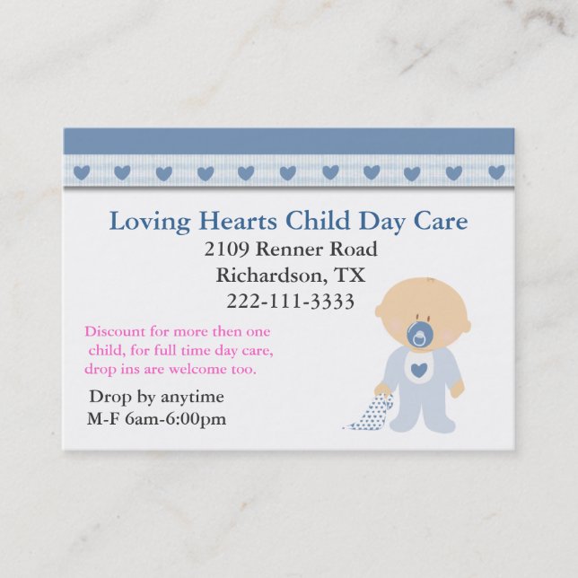 Blue Hearts Child Care Business Card (Front)