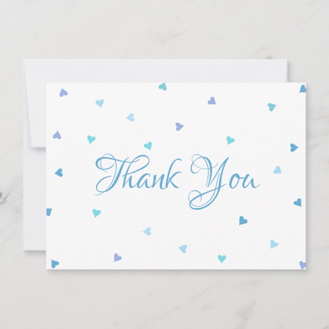 Blue Hearts Confetti Chic Script Thank You Card (Front)
