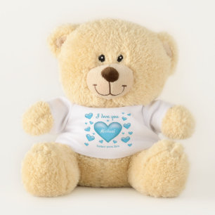 Blue Hearts & Custom I Love You Text With Any Name Teddy Bear