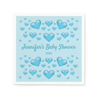 Blue Hearts &amp; Custom Text - Baby Shower Napkins